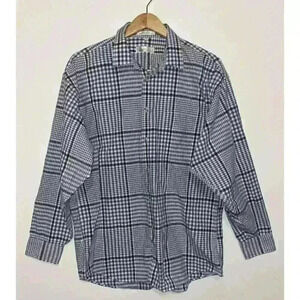 Christian Dior Plaid Dress Shirt Button Down Blue White Collared Shirt Size L